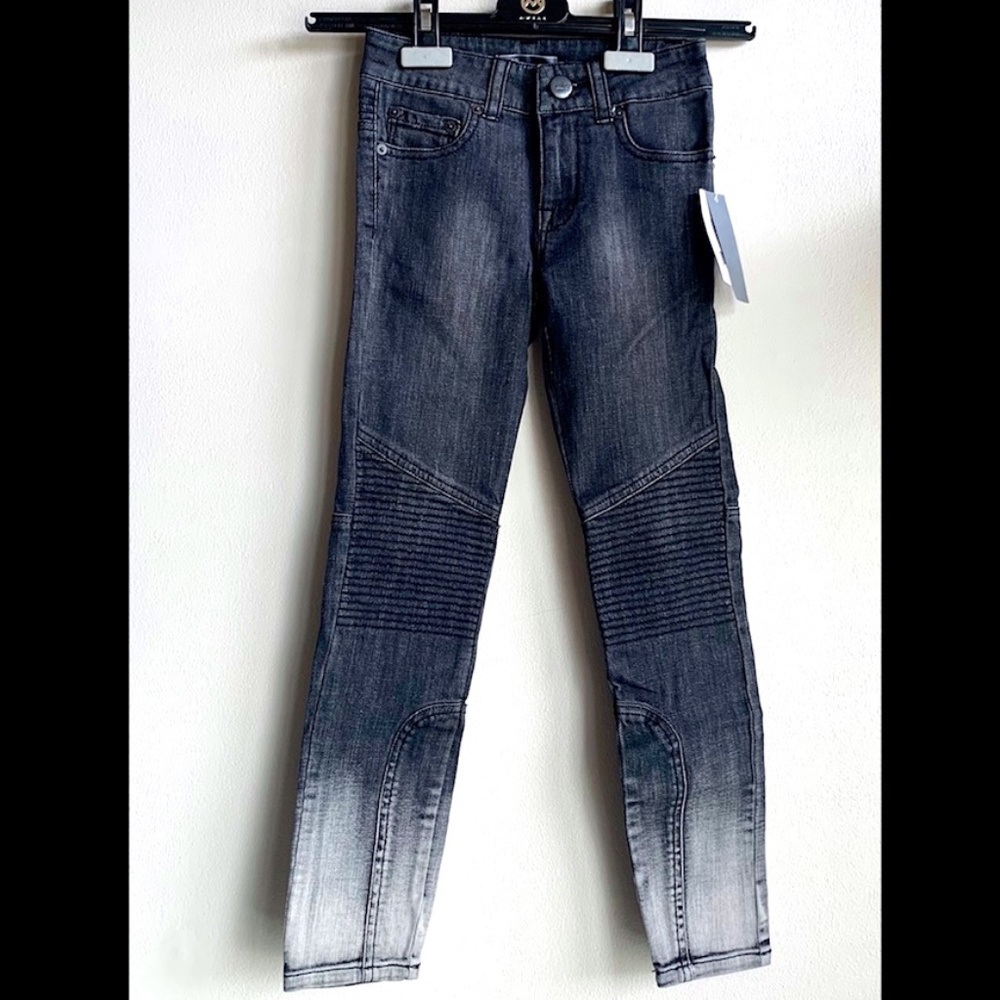 VINCE Girls Black Moto Style Distressed Ombré Denim Jeans SIZE 7 NWT